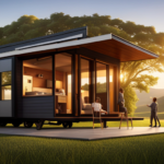 An image showcasing a spacious 40 ft tiny house on wheels, surrounded by a lush landscape, emphasizing its lightweight design