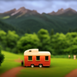 An image that showcases a cozy, intricately designed tiny house nestled amidst lush greenery, contrasting with a sleek, modern RV parked against a picturesque backdrop of mountains and a tranquil lake