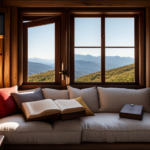 An image showcasing a cozy reading nook inside a beautifully crafted, rustic tiny house
