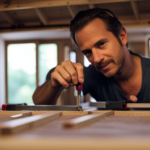 An image showcasing a skilled carpenter effortlessly constructing a cozy loft bed in a tiny house, using precision tools, measuring tape, and a focused gaze, capturing the essence of Episode Two's Tiny House Build How To