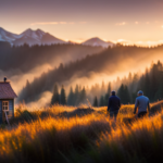 An image showcasing a picturesque Eugene landscape, with sunlight streaming through towering Douglas firs, while a team of skilled builders construct charming tiny houses, reminiscing their appearance on the popular Tiny House Hunting TV show