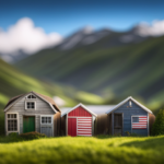 An image showcasing a cluster of charming, petite houses nestled amidst lush green landscapes, set against a backdrop of diverse state flags, symbolizing the most welcoming and accommodating states for tiny house living