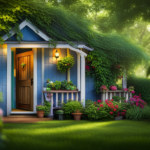 An image of a cozy, charming tiny house nestled amidst lush greenery, with an inviting porch, vibrant potted plants, and a welcoming open door, ready to be embraced by its new owner
