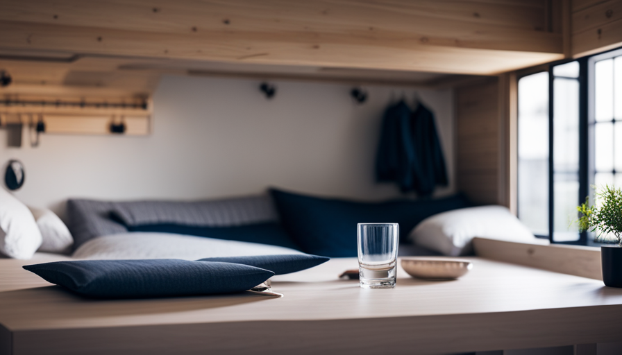 An image showcasing a cozy and minimalistic tiny house interior