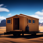 An image showcasing a Gooseneck Trailer Tiny House towering against a backdrop of majestic mountains, framed by a clear blue sky, emphasizing its impressive height and compact design