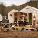 An image showcasing Graham Wales, a renowned tiny house builder, surrounded by his extraordinary creations