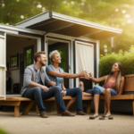 An image capturing the essence of life after the Tiny House Nation show: a picturesque tiny home nestled amidst lush greenery, with a cozy outdoor seating area, solar panels glistening on the roof, and a cheerful couple enjoying their surroundings