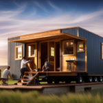 An image showcasing a compact, charming tiny house perched on a sturdy flatbed trailer, effortlessly towed by a robust and powerful truck, perfectly illustrating the ideal combination for hassle-free hauling