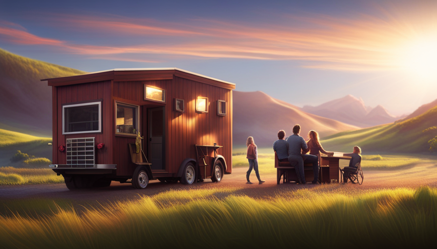 An image showcasing a compact, cozy tiny house perched atop a sturdy, heavy-duty truck