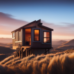 An image showcasing a spacious, yet compact tiny house in California, nestled amidst breathtaking scenery