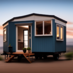 An image showcasing a charming, mobile tiny house, ingeniously designed with a spacious living area, cozy loft bedroom, and a sleek kitchenette, all neatly contained within 200 square feet