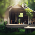 An image of a charming, compact tiny house nestled amidst lush greenery, showcasing its clever design features like a loft bedroom, cozy living area, and a petite yet functional kitchen