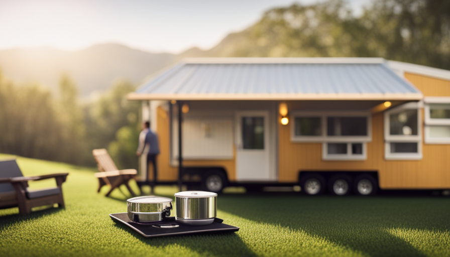 An image showcasing a sprawling, spacious tiny house on wheels, adorned with floor-to-ceiling windows, a rooftop garden, and a cozy outdoor seating area, demonstrating the limitless possibilities of size and creativity in mobile living