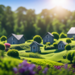 An image showcasing a sprawling, lush green landscape dotted with breathtaking, oversized tiny houses