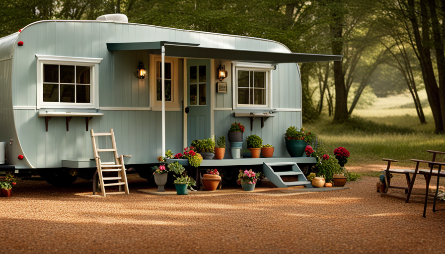 An image showcasing an 18-foot trailer with a charming, pint-sized house nestled atop