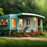 An image showcasing a cozy, mobile home on wheels, nestled among lush greenery