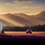An image showcasing a tiny house trailer parked beside a standard car, emphasizing the stark contrast in size