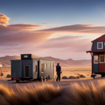 An image showcasing the immense scale of Tumbleweed Tiny House Company, capturing the intricate network of sprawling factories, numerous construction teams, and a vast fleet of transportation vehicles, all dedicated to crafting their iconic tiny homes