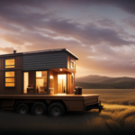 An image showcasing a tiny house perched atop a sturdy, compact trailer