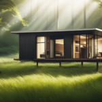 An image showcasing a cozy, minimalist dwelling nestled under towering trees, revealing the typical tiny house size