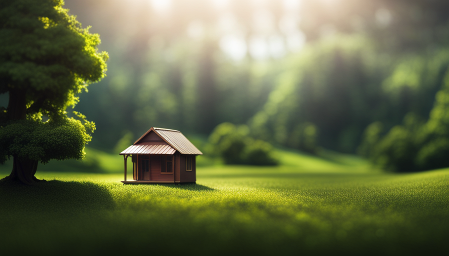 An image featuring an exquisite tiny house nestled in a picturesque landscape, surrounded by towering trees, to inspire readers contemplating the ideal size of their own tiny home