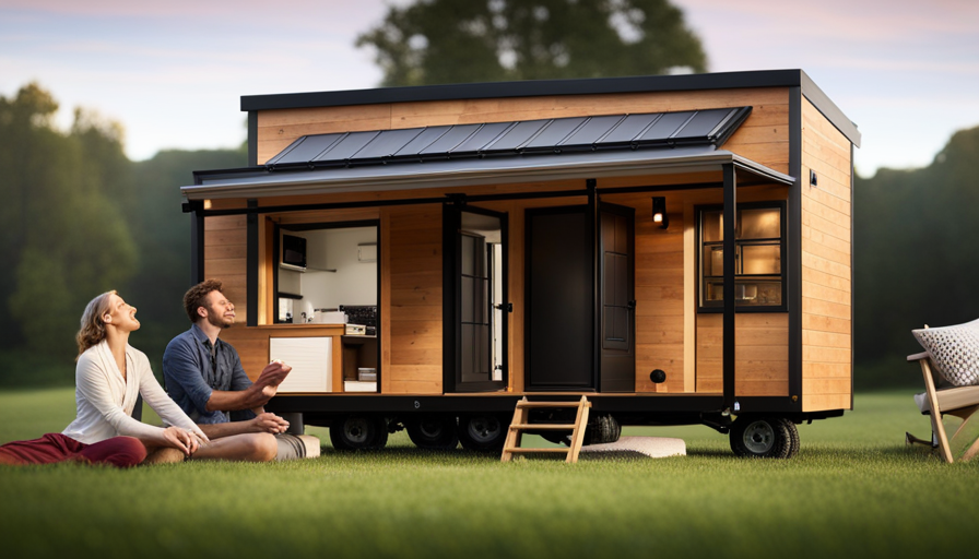 An image showcasing a cozy yet spacious, 200-square-foot tiny house design for two people