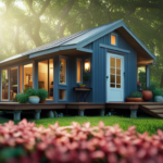 An image showcasing a cozy, yet functional, tiny house nestled amidst lush greenery