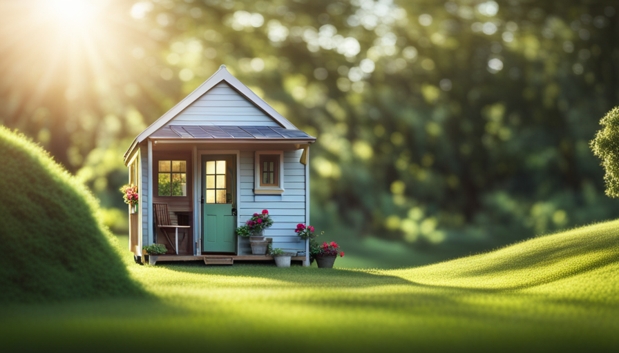 An image showcasing a cozy, charming tiny house nestled amidst nature, basking in abundant sunlight