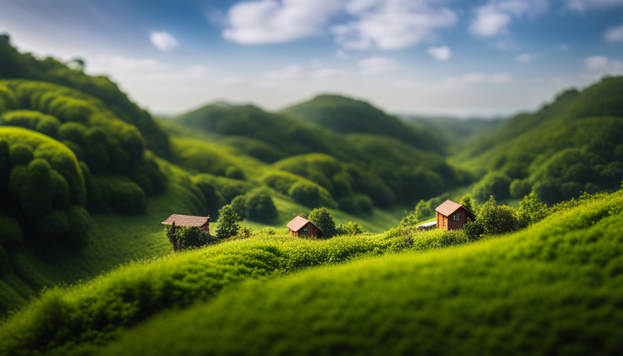An image showcasing a sprawling landscape dotted with diverse and vibrant tiny houses, nestled amidst lush greenery, reflecting the potential growth and limitless possibilities of the thriving tiny house industry