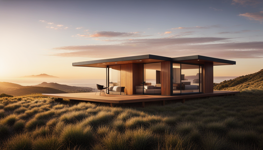 An image showcasing a small, eco-friendly, modern tiny house nestled amidst the picturesque landscapes of Southern California