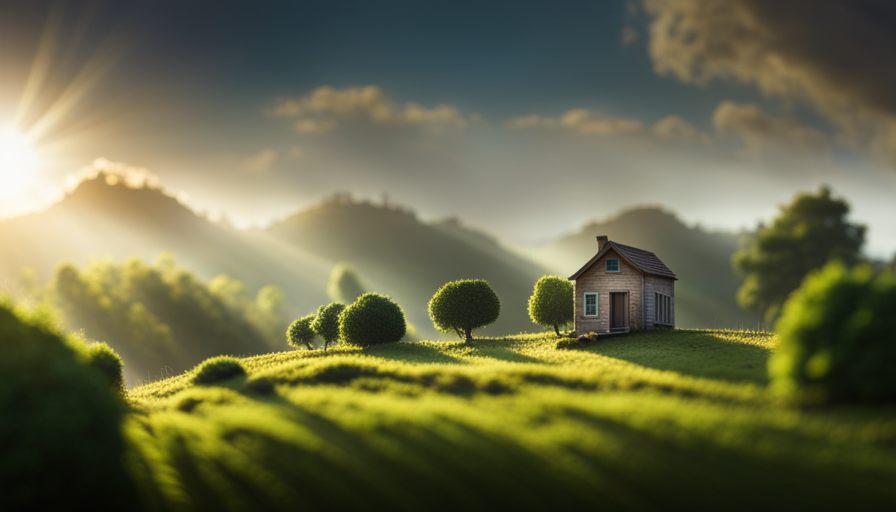 An image showcasing a lush green landscape with a charming, secluded forest clearing