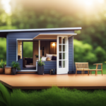 An image showcasing a picturesque landscape with a charming tiny house nestled among lush greenery, surrounded by a wooden deck and a cozy outdoor seating area, enticing readers to explore the process of reselling a tiny house
