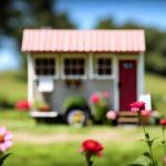 An image showcasing a quaint, rustic tiny house nestled amidst a serene countryside setting