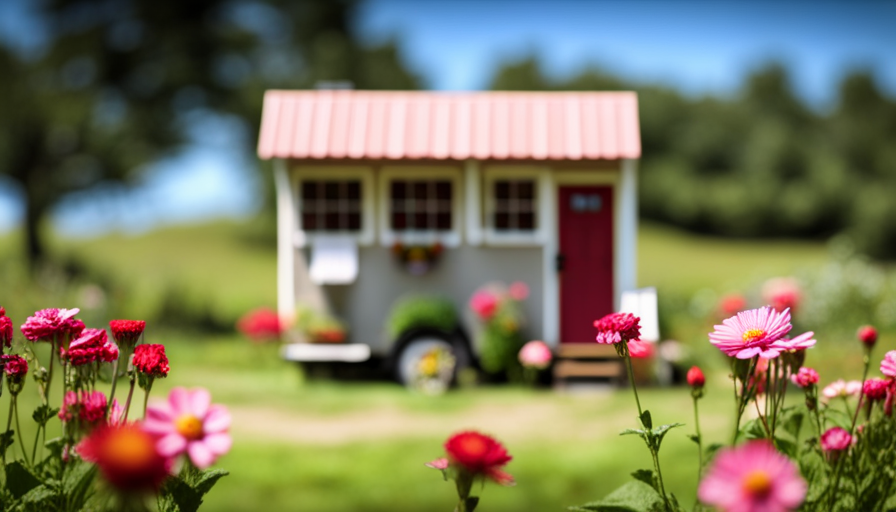 An image showcasing a quaint, rustic tiny house nestled amidst a serene countryside setting