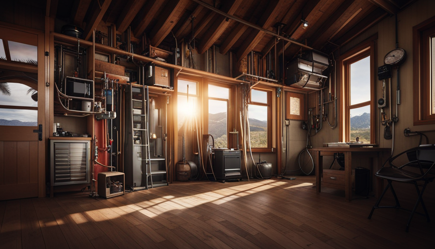 An image showcasing the intricate network of pipes and wires behind the walls of a tiny house