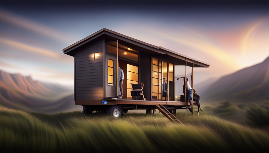 An image capturing the intricate mechanics of a tiny house securely fastened to a trailer
