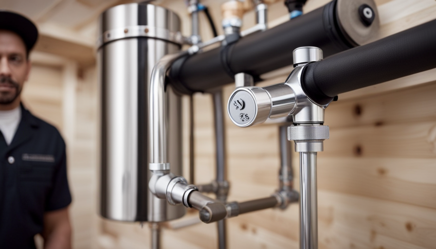 An image that showcases a close-up view of the intricate plumbing system in a tiny house