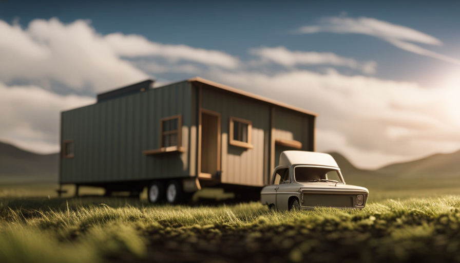 An image showcasing a sturdy truck hitched to a compact trailer, effortlessly supporting a charming tiny house on wheels