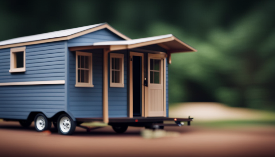 An image showcasing a charming, compact tiny house standing on wheels, cleverly designed with a 202-gallon water tank nestled under its sleek exterior