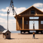An image capturing a 9 x 18 tiny house being delicately lifted by a crane, highlighting its sturdy foundation and compact design