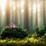 An image illustrating a towering redwood forest, with a mobile tiny house perched atop a majestic tree, showcasing the incredible height potential of mobile tiny homes