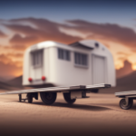 An image capturing a tiny house trailer's perspective from the ground up, highlighting precise details like wheels, axles, and the elevated height of the structure, emphasizing the distance from the earth