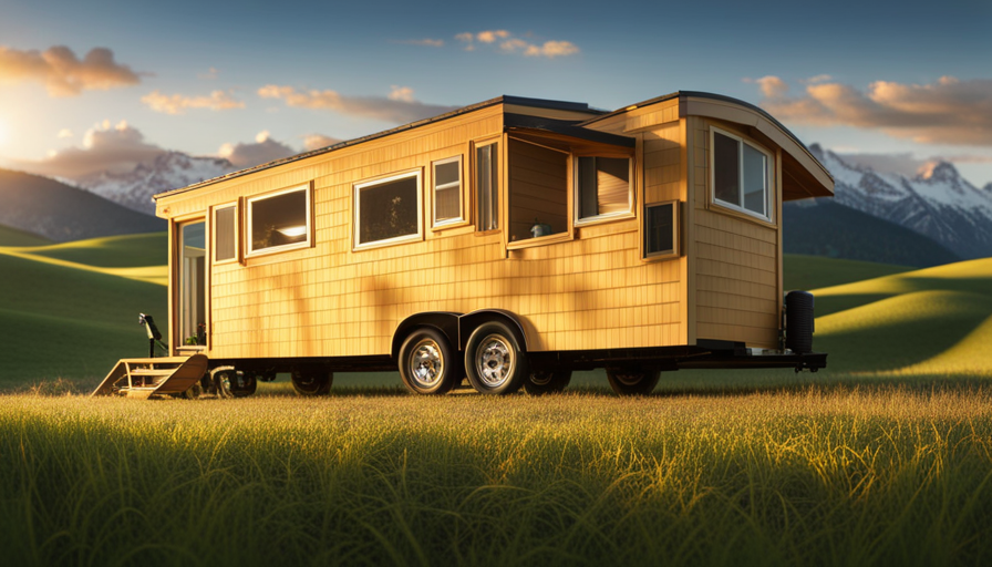 An image showcasing a side view of a typical tiny house trailer, revealing its exact height off the ground
