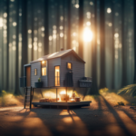 An image showcasing a 16ft tiny house nestled among towering trees, emphasizing its height