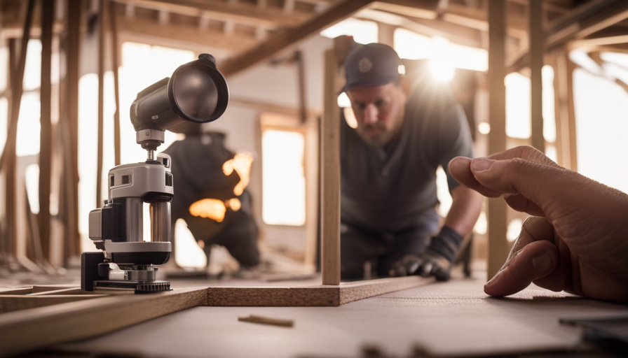 An image capturing the meticulous process of constructing a tiny house: skilled hands deftly assembling wooden beams, precise measurements being taken, sawdust filling the air, and the gradual formation of a cozy dwelling