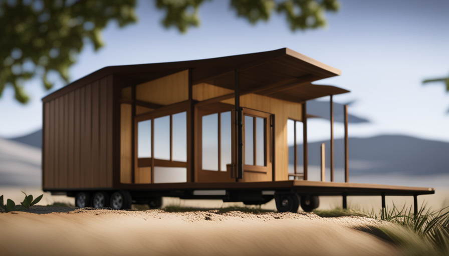 An image capturing a custom-made tiny house on wheels trailer, showcasing its edges adorned with sturdy and sleek angle iron