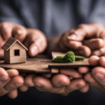 An image featuring a pair of hands exchanging a miniature wooden house, symbolizing the transfer of ownership