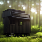 An image showcasing a spacious 3 axle tiny house nestled amidst a lush forest backdrop