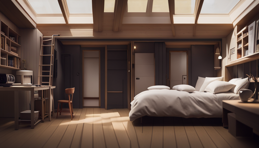 An image capturing a cozy, minimalist interior of a tiny house