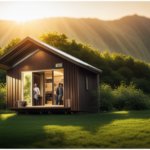 An image of a sun-kissed, off-grid tiny house, nestled amidst lush greenery
